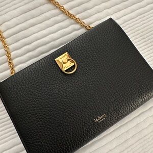 Mulberry Iris Wallet on Chain in Black with Gold Hardware